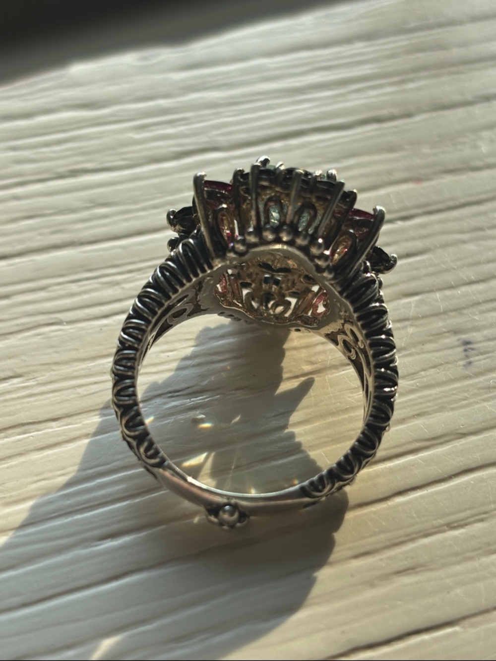 Barbara Bixby Sterling Silver and 18k Aquamarine and Garnet Cluster Ring - Picture 4 of 6